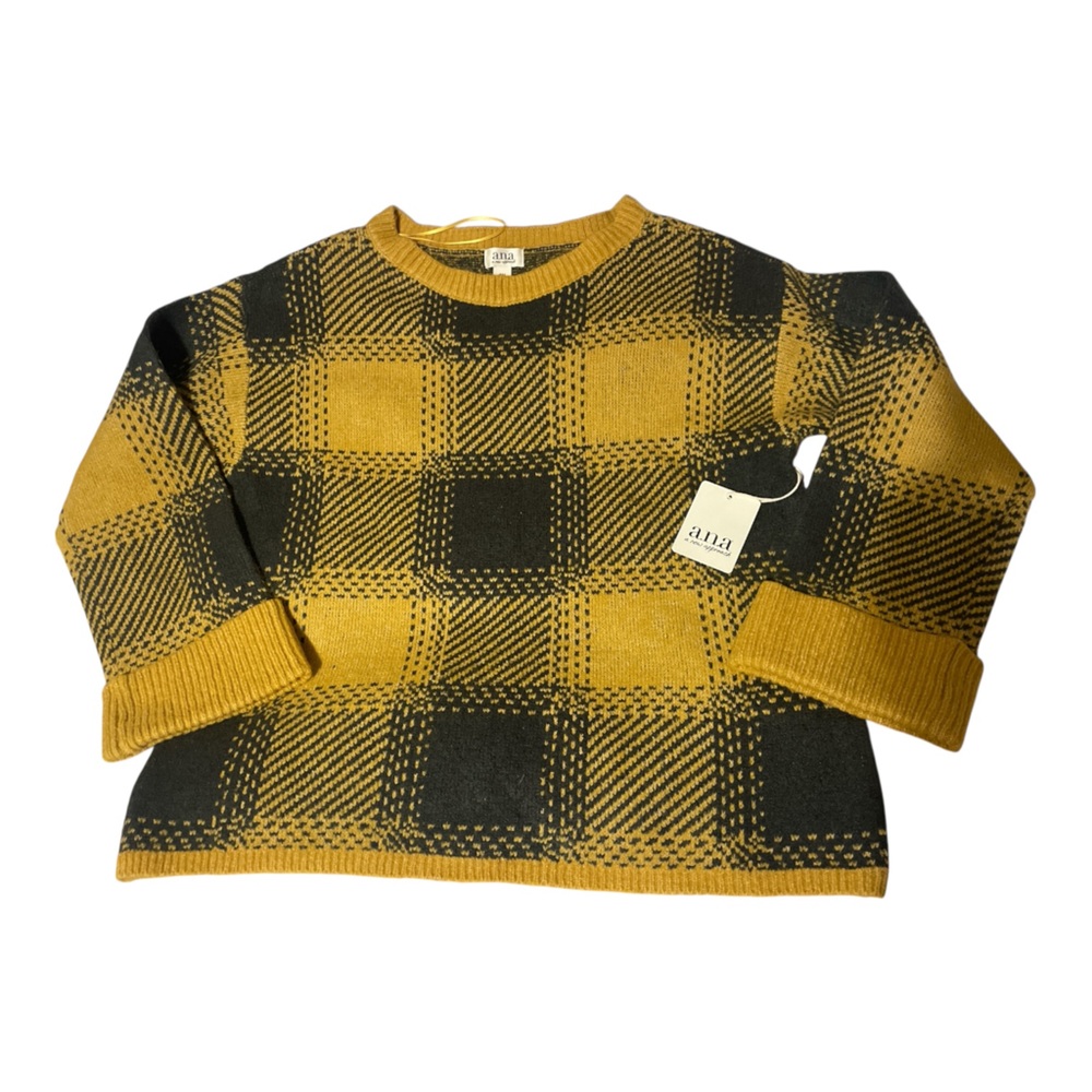 a.n.a Petite Amber Yellow and Black Plaid Sweater